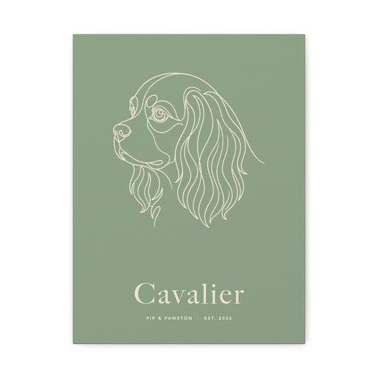 Cavalier Line-Art Canvas with Wordmark - Sage