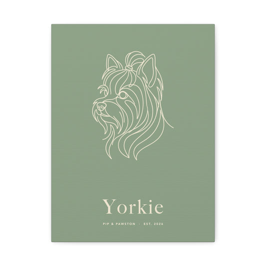 Yorkie Line-Art Canvas with Wordmark - Sage