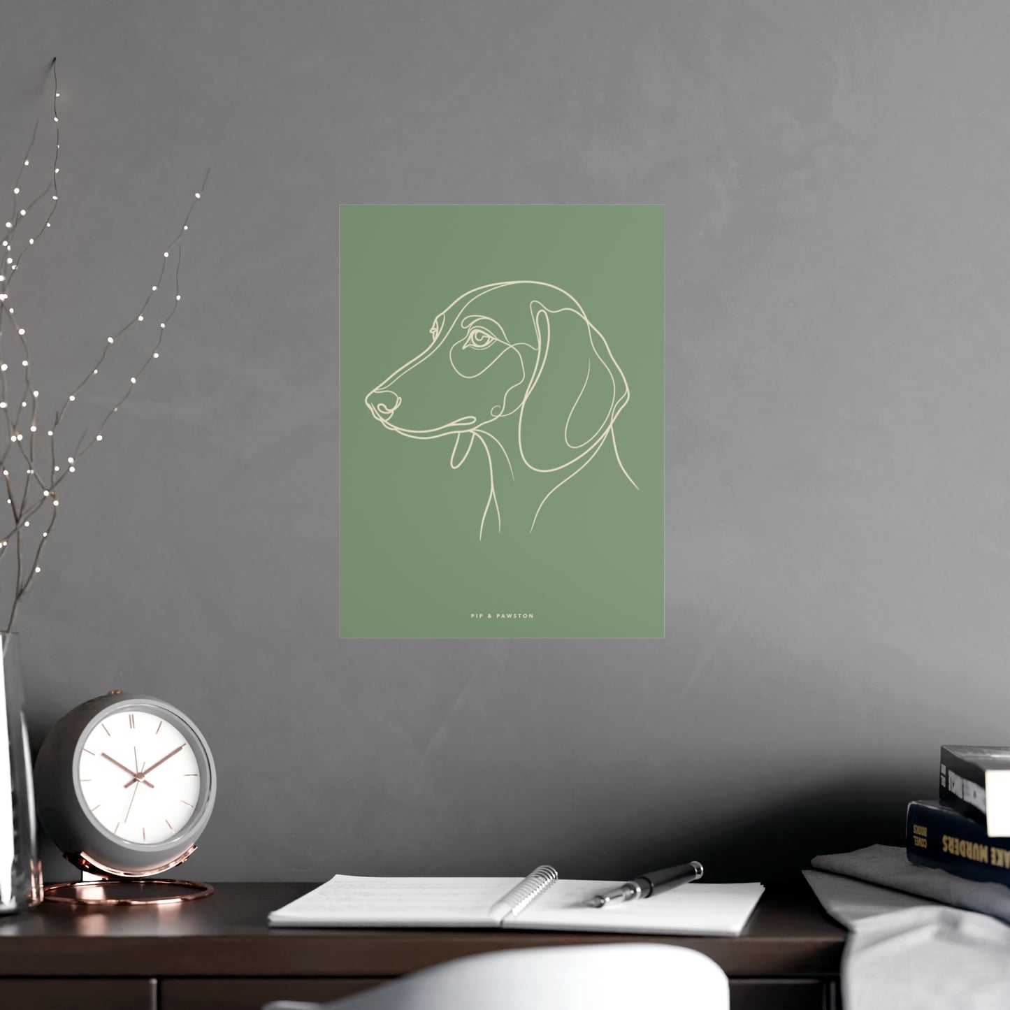 Dachshund Line-Art Poster - Sage