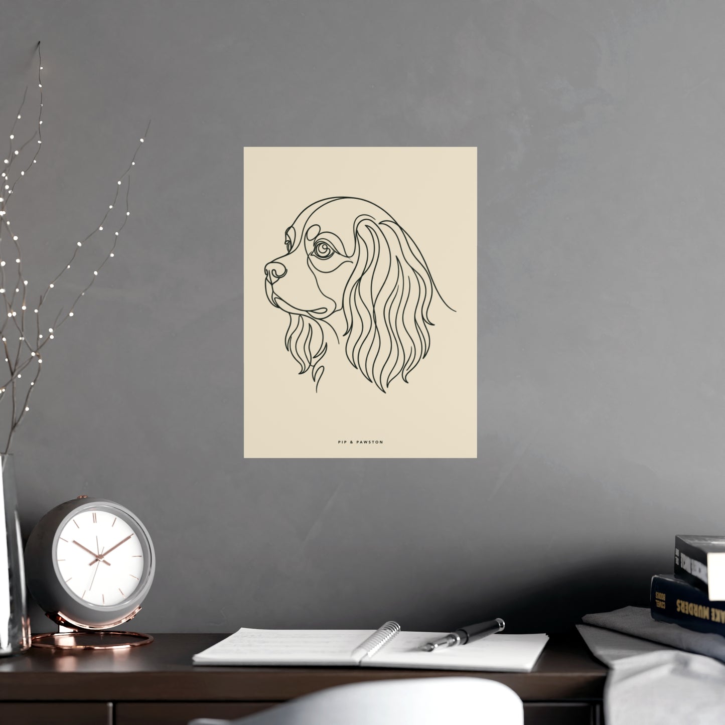 Cavalier Line-Art Poster - Warm Cream