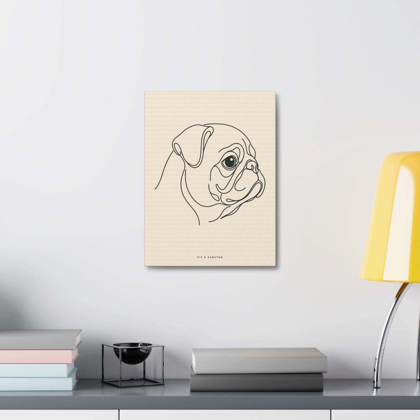 Pug Line-Art Canvas - Warm Cream