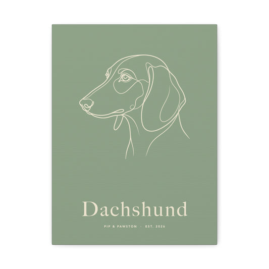 Dachshund Line-Art Canvas with Wordmark - Sage