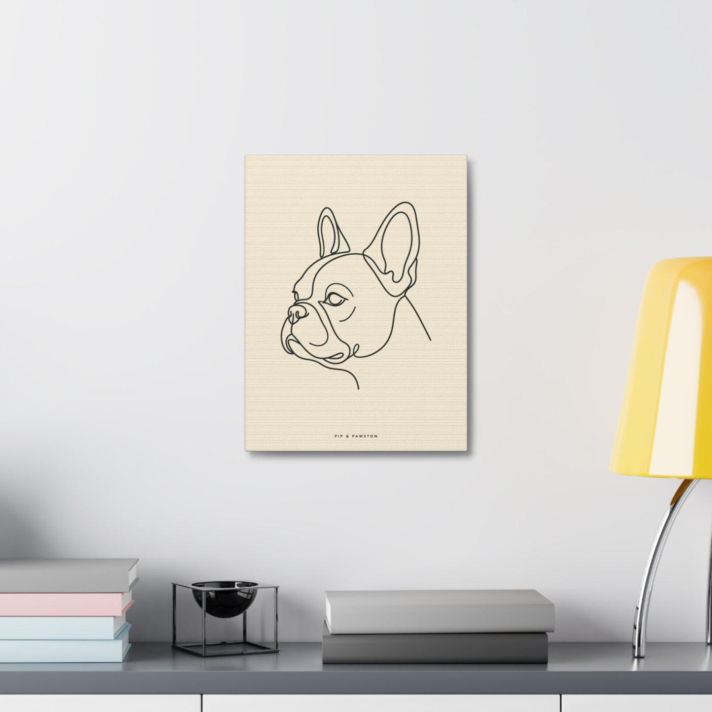 Frenchie Line-Art Canvas - Warm Cream