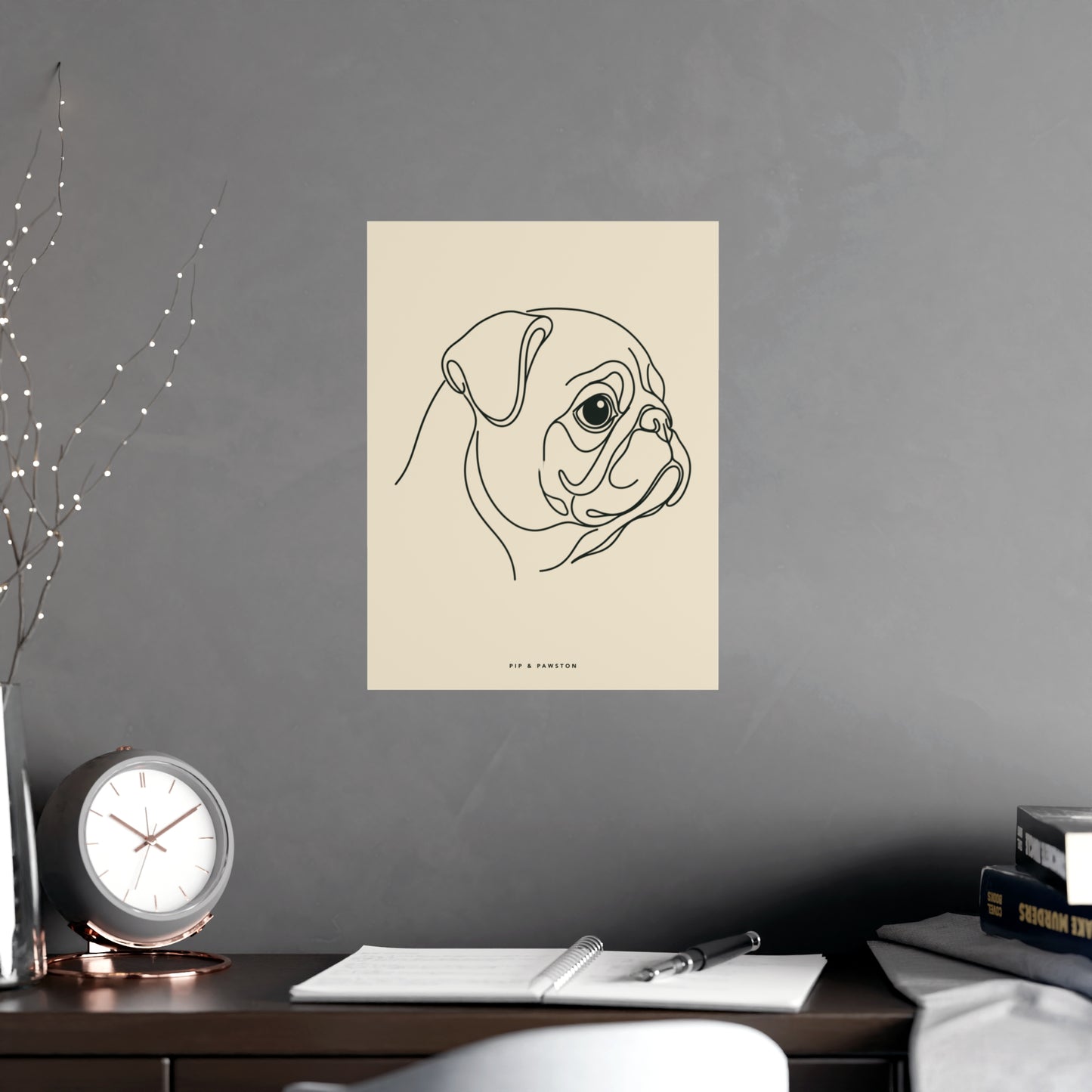 Pug Line-Art Poster - Warm Cream