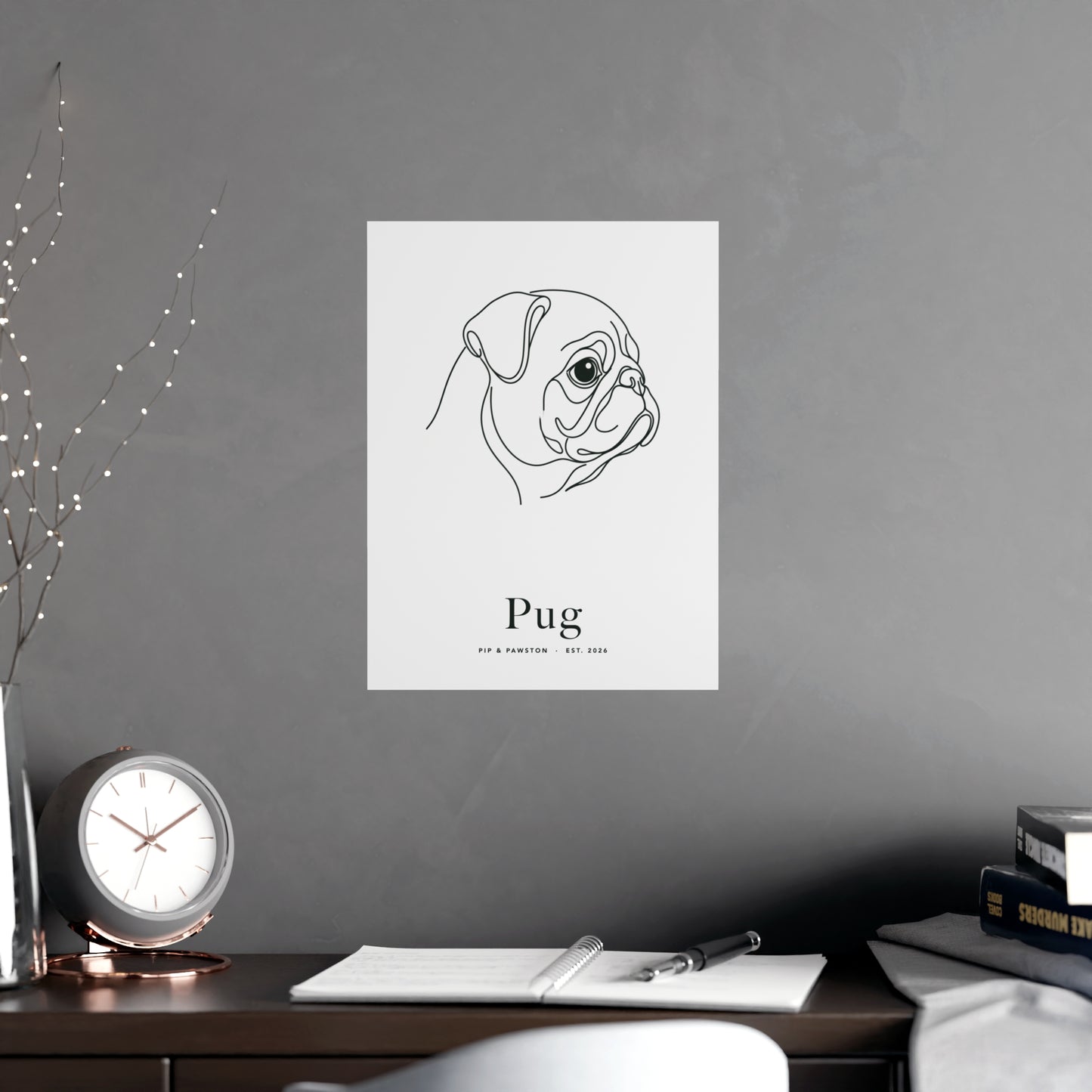 Pug Line-Art Poster with Wordmark