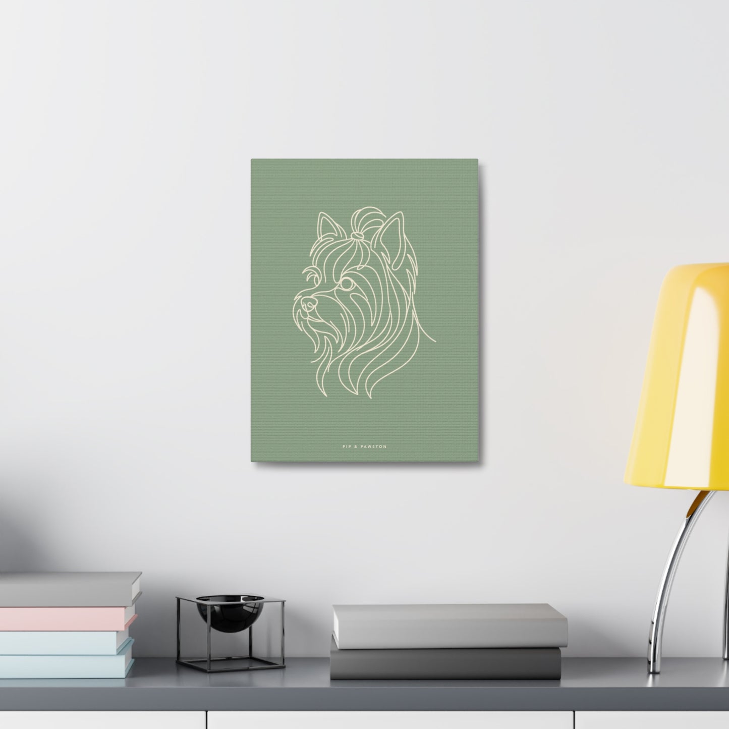 Yorkie Line-Art Canvas - Sage