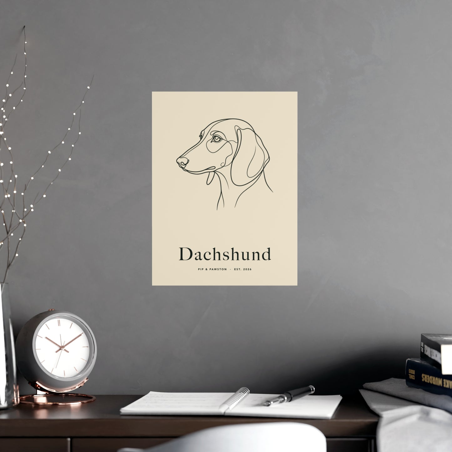 Dachshund Line-Art Poster with Wordmark - Warm Cream