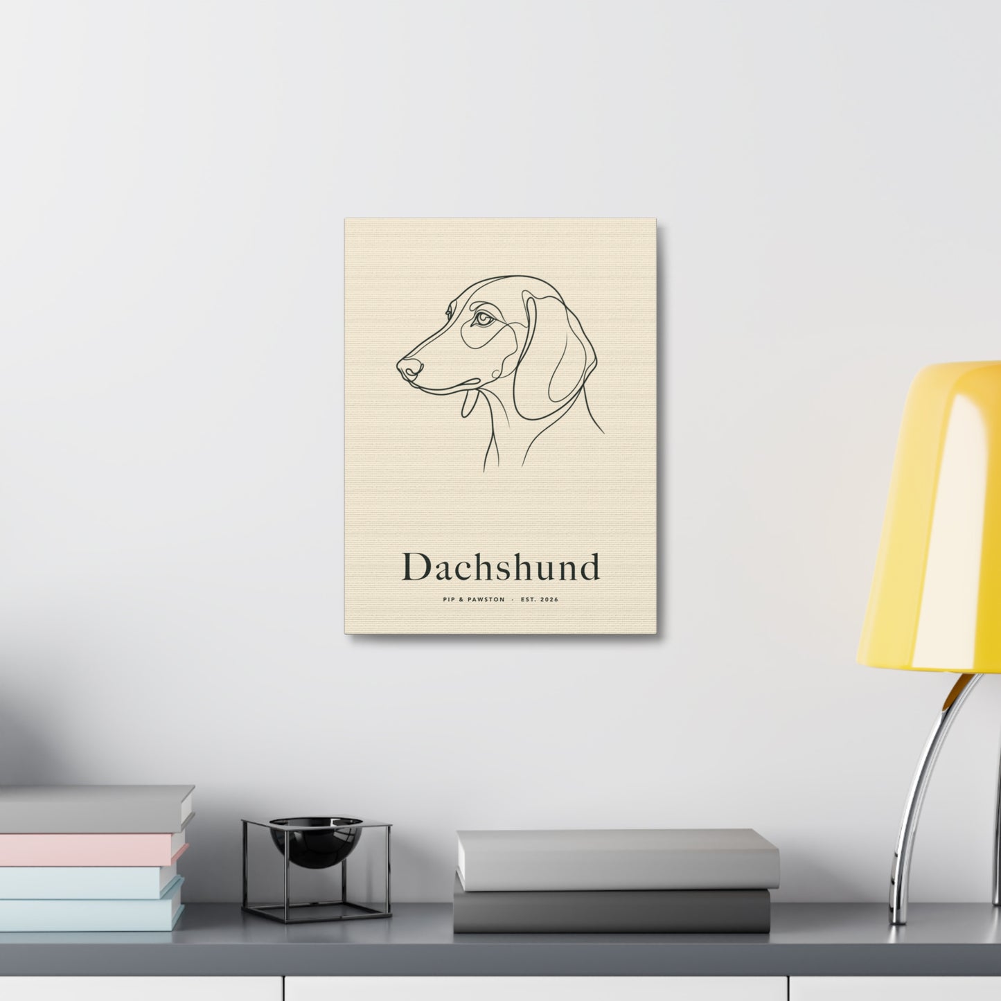 Dachshund Line-Art Canvas with Wordmark - Warm Cream