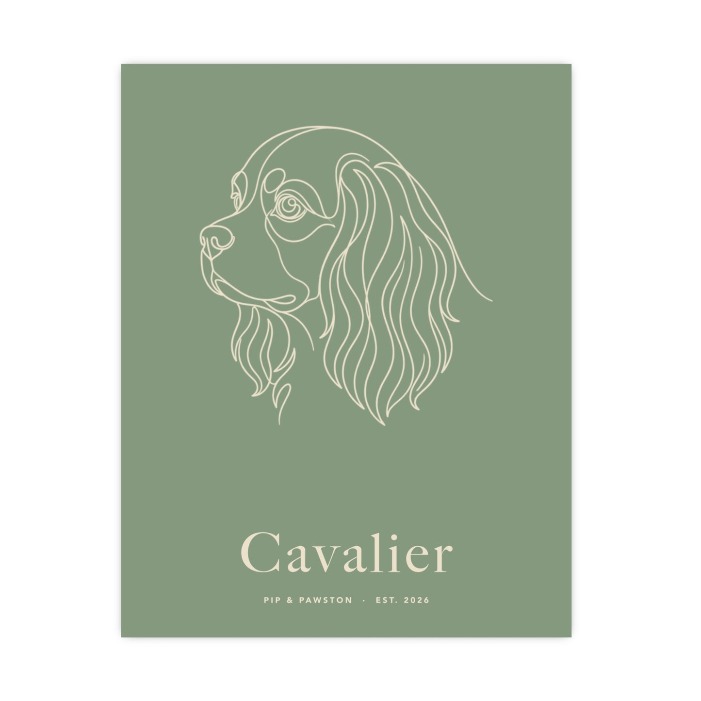 Cavalier Line-Art Poster with Wordmark - Sage