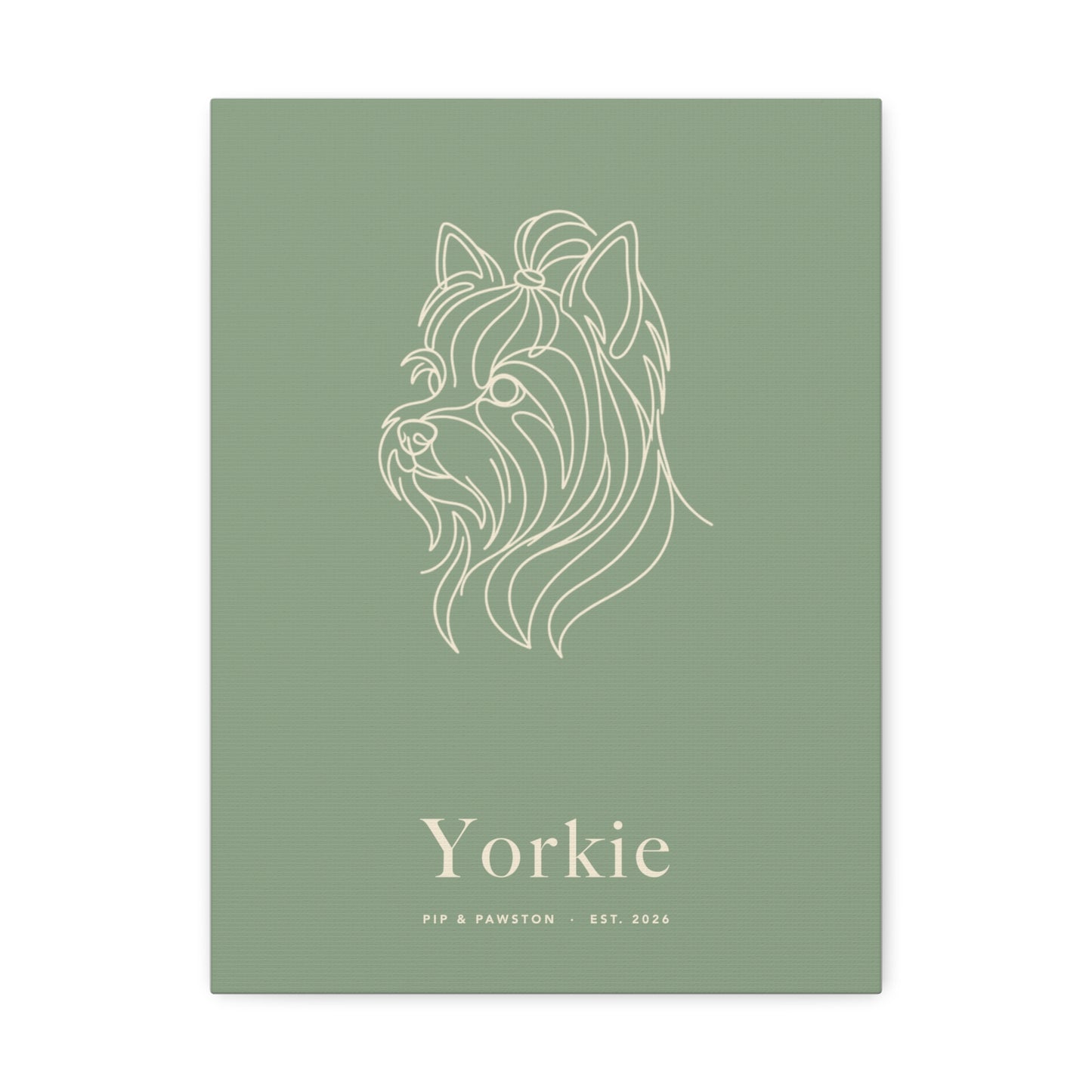 Yorkie Line-Art Canvas with Wordmark - Sage