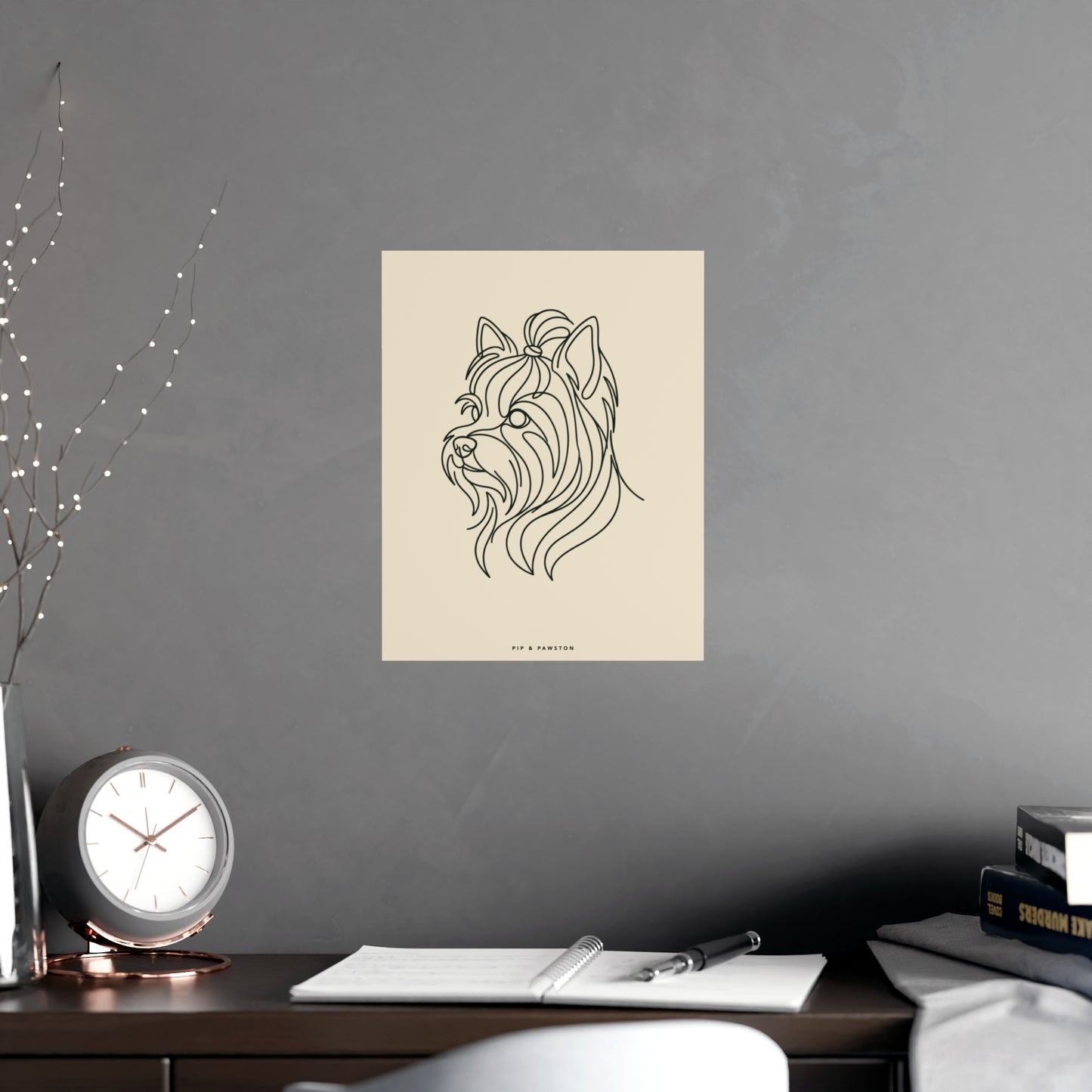 Yorkie Line-Art Poster - Warm Cream