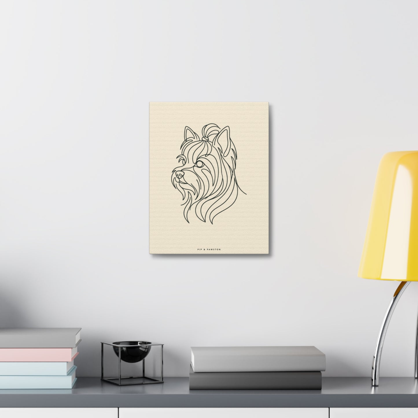 Yorkie Line-Art Canvas - Warm Cream