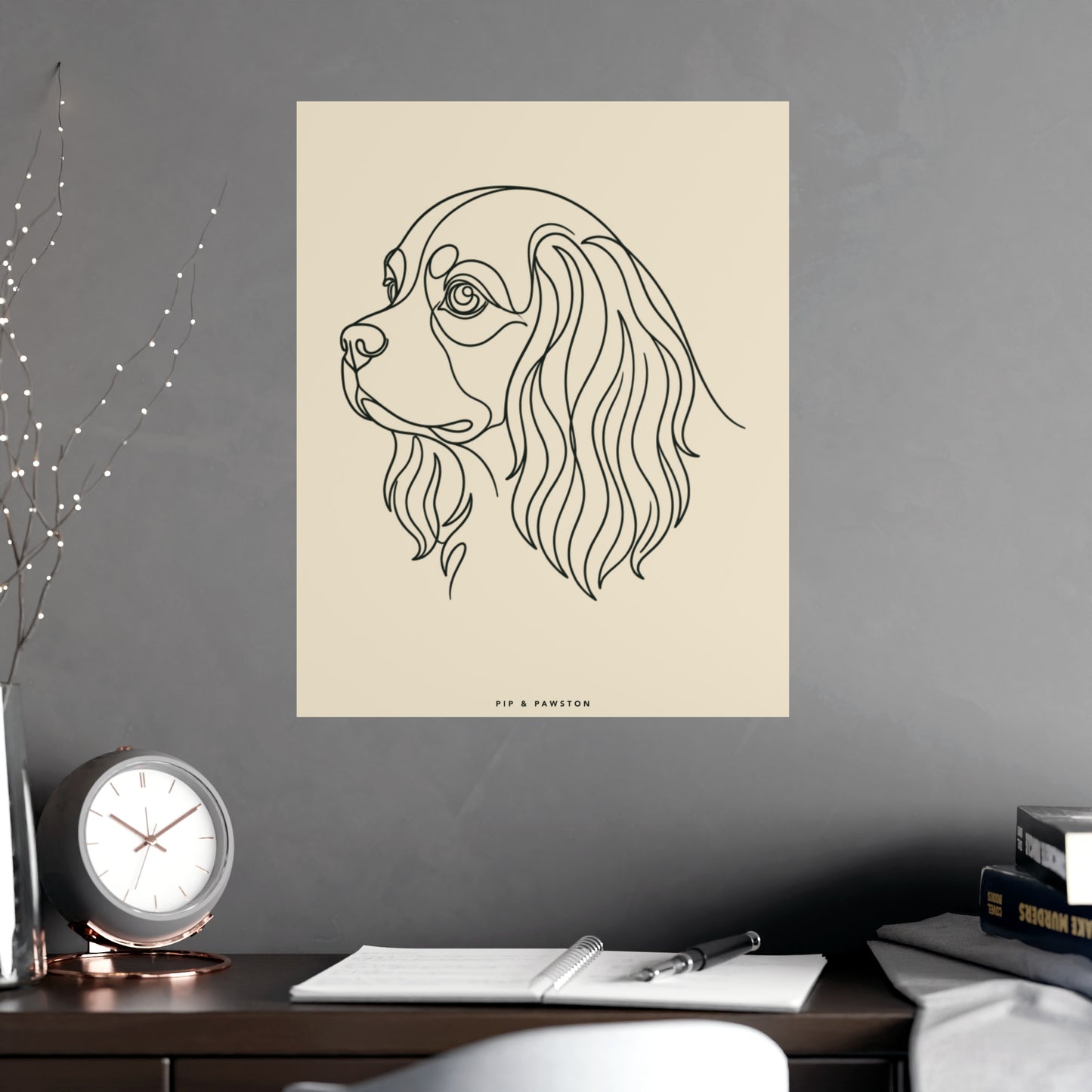 Cavalier Line-Art Poster - Warm Cream