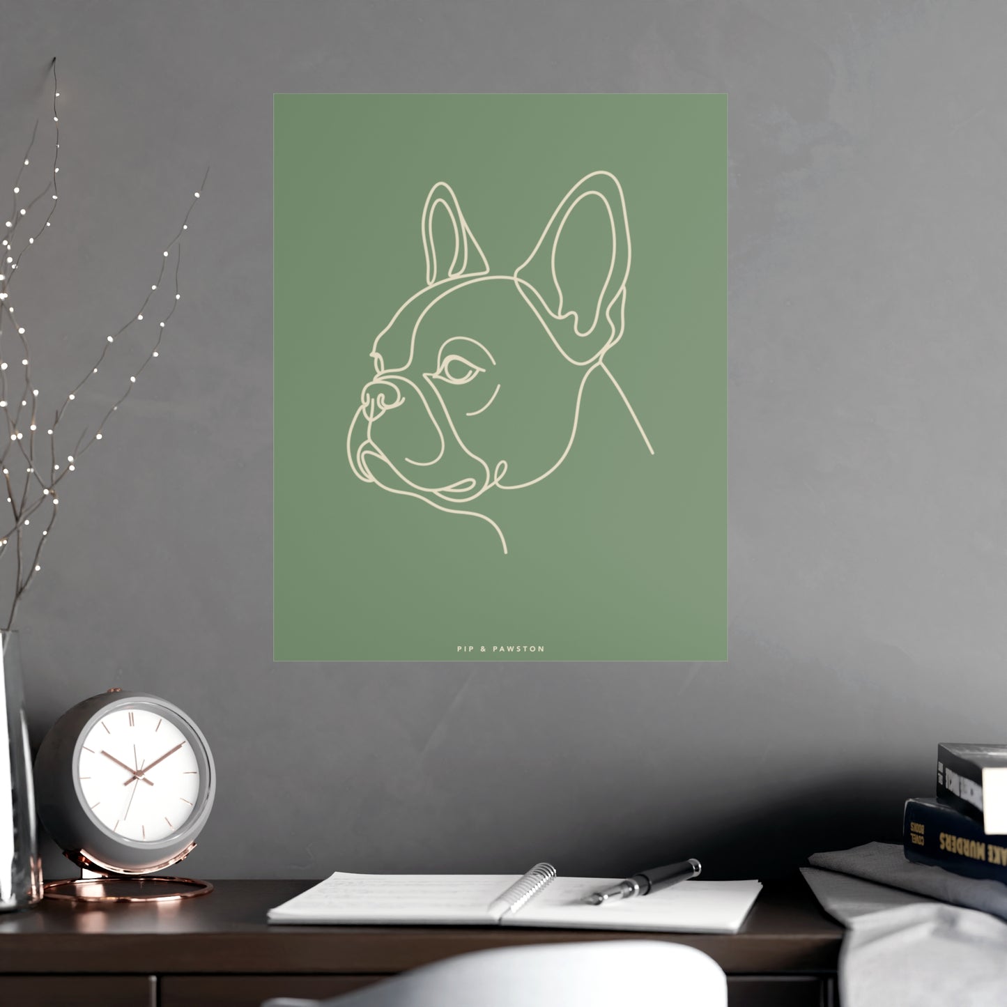 Frenchie Line-Art Poster - Sage
