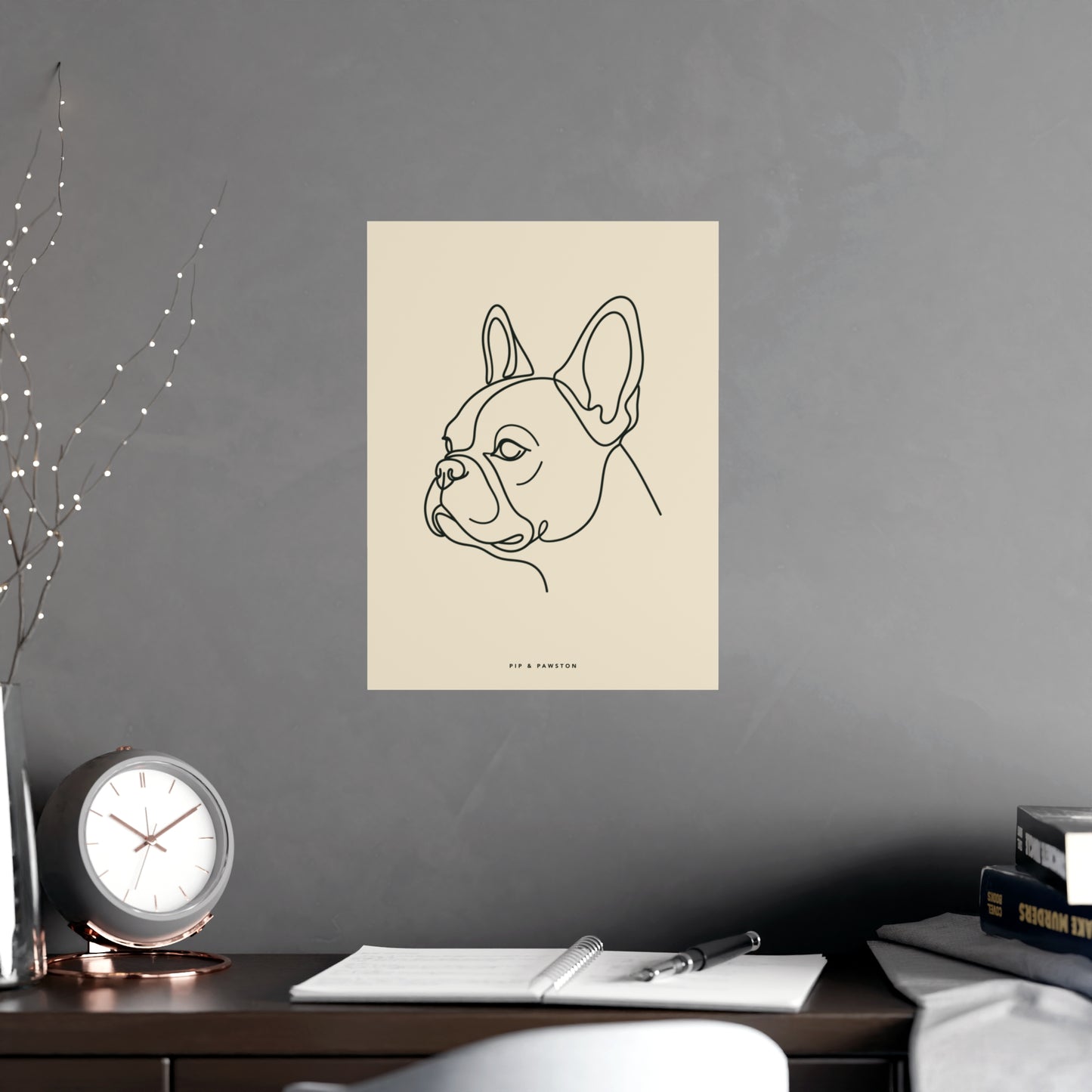 Frenchie Line-Art Poster - Warm Cream