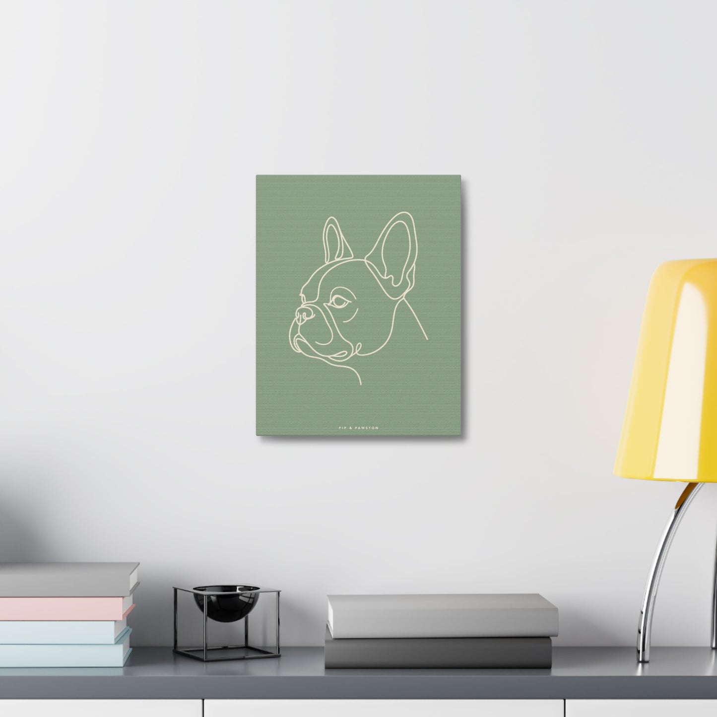 Frenchie Line-Art Canvas - Sage