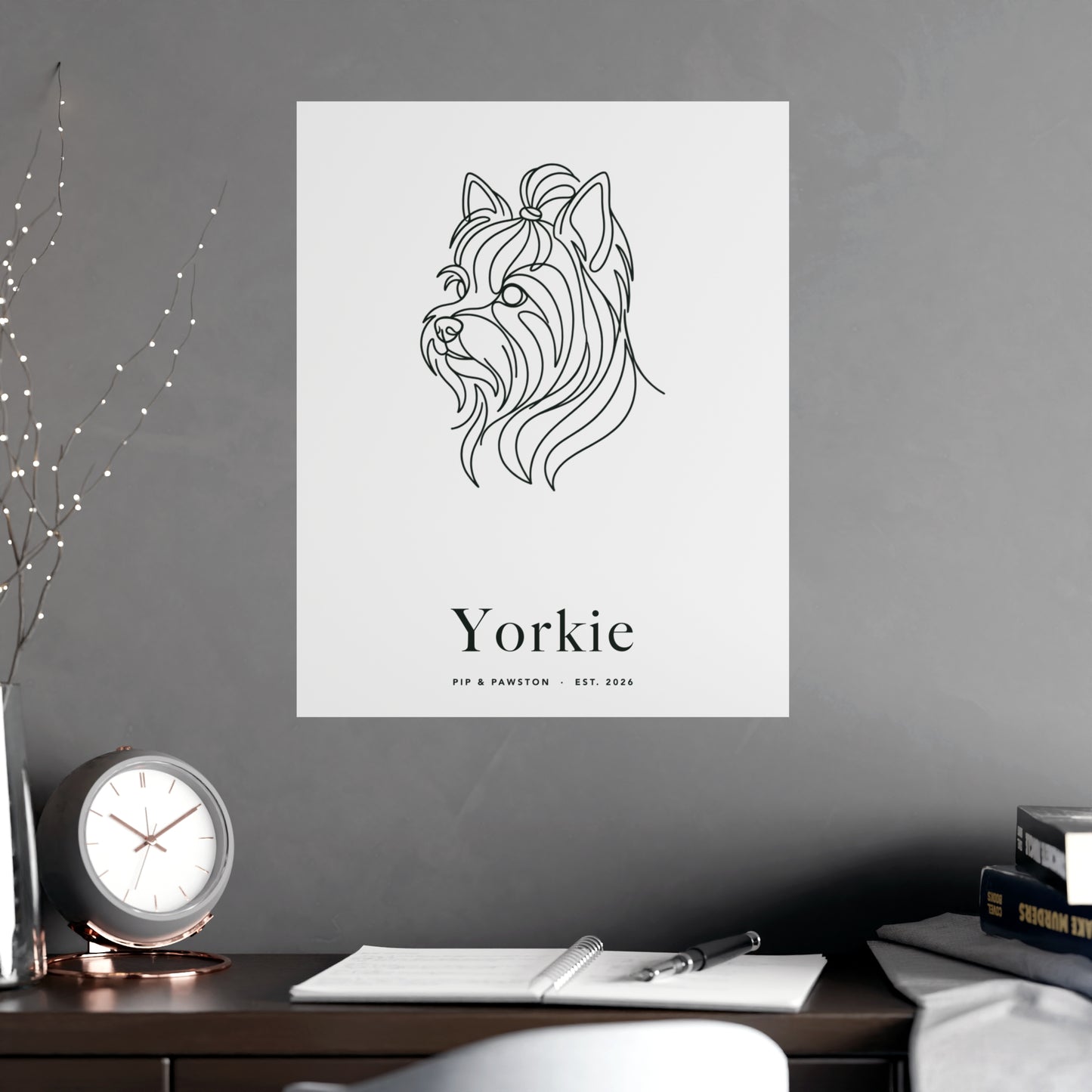 Yorkie Line-Art Poster with Wordmark