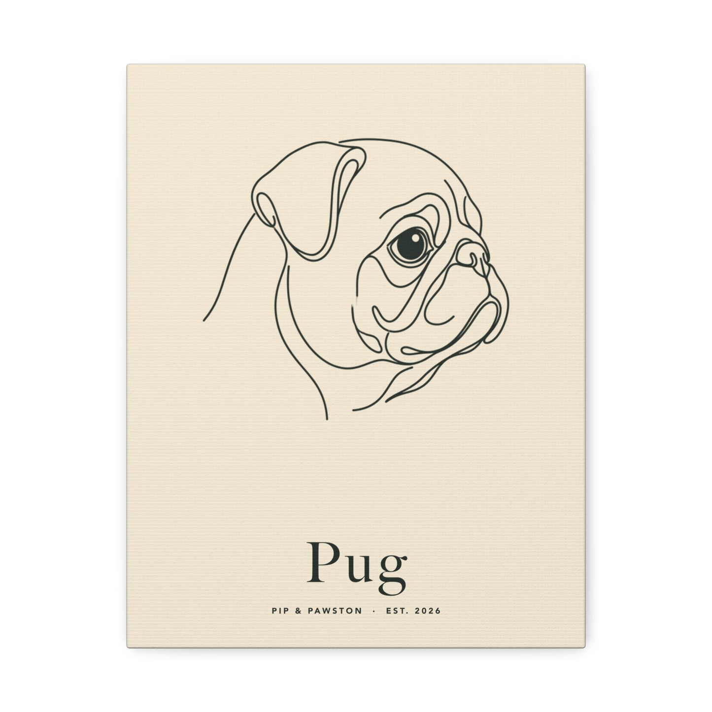 Pug Line-Art Canvas with Wordmark - Warm Cream
