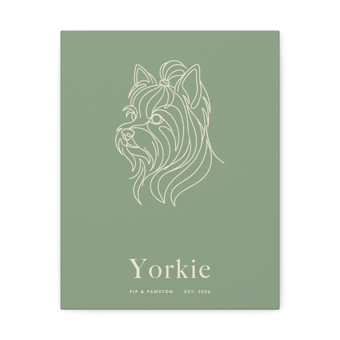 Yorkie Line-Art Canvas with Wordmark - Sage