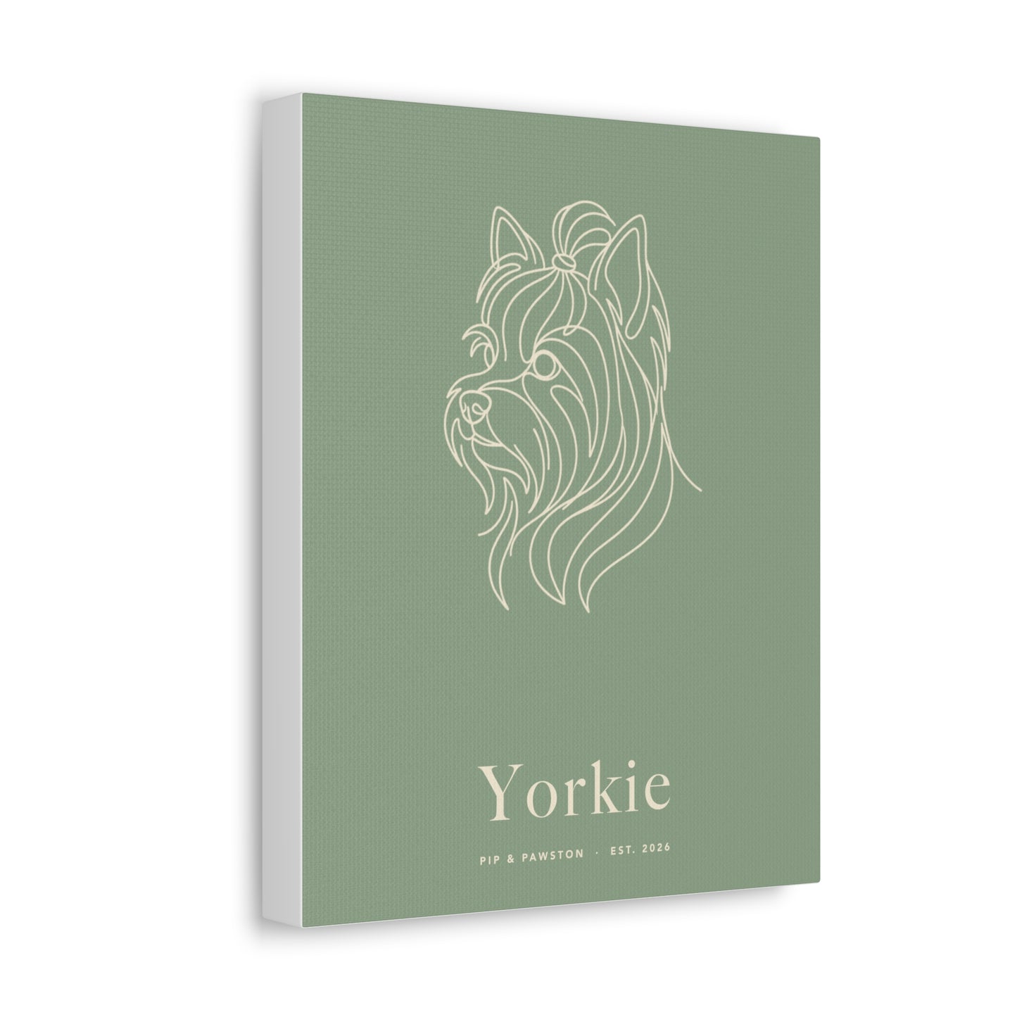 Yorkie Line-Art Canvas with Wordmark - Sage