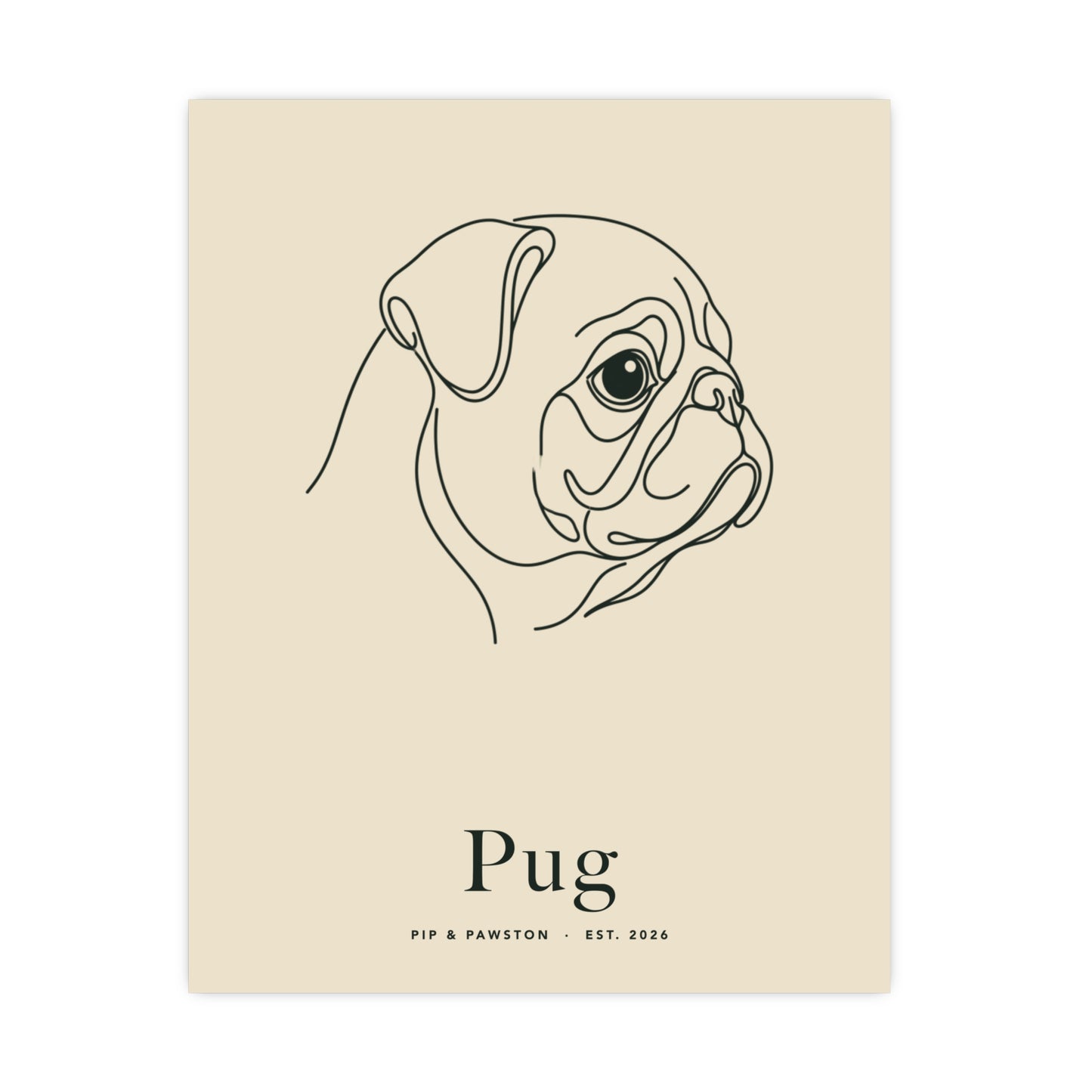 Pug Line-Art Poster with Wordmark - Warm Cream