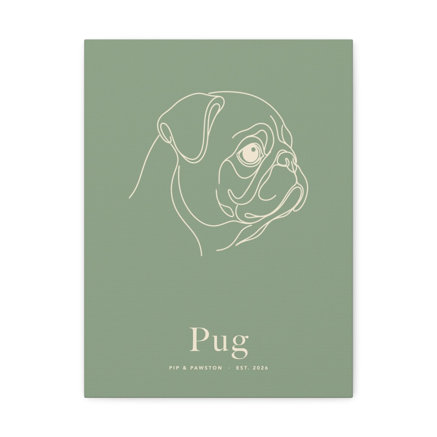 Pug Line-Art Canvas with Wordmark - Sage