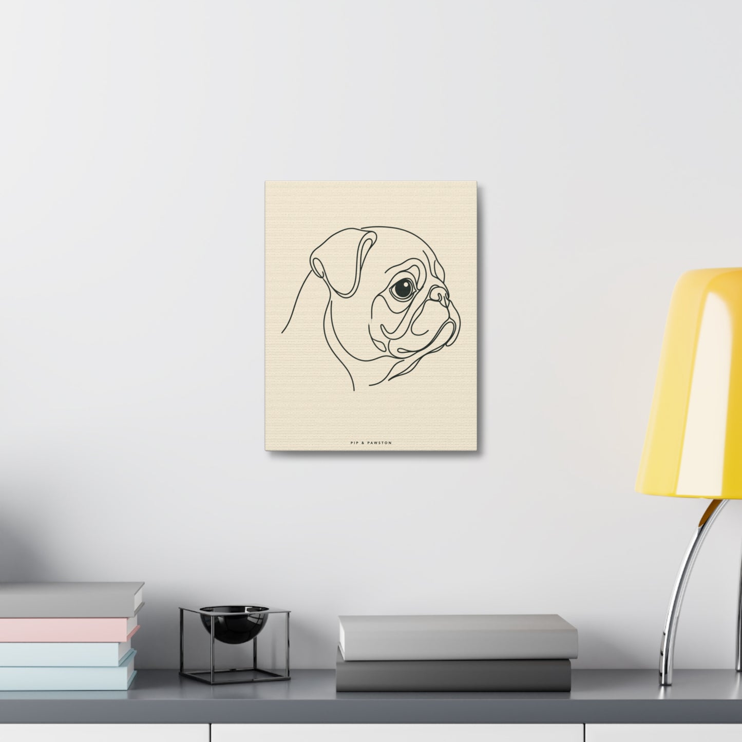 Pug Line-Art Canvas - Warm Cream
