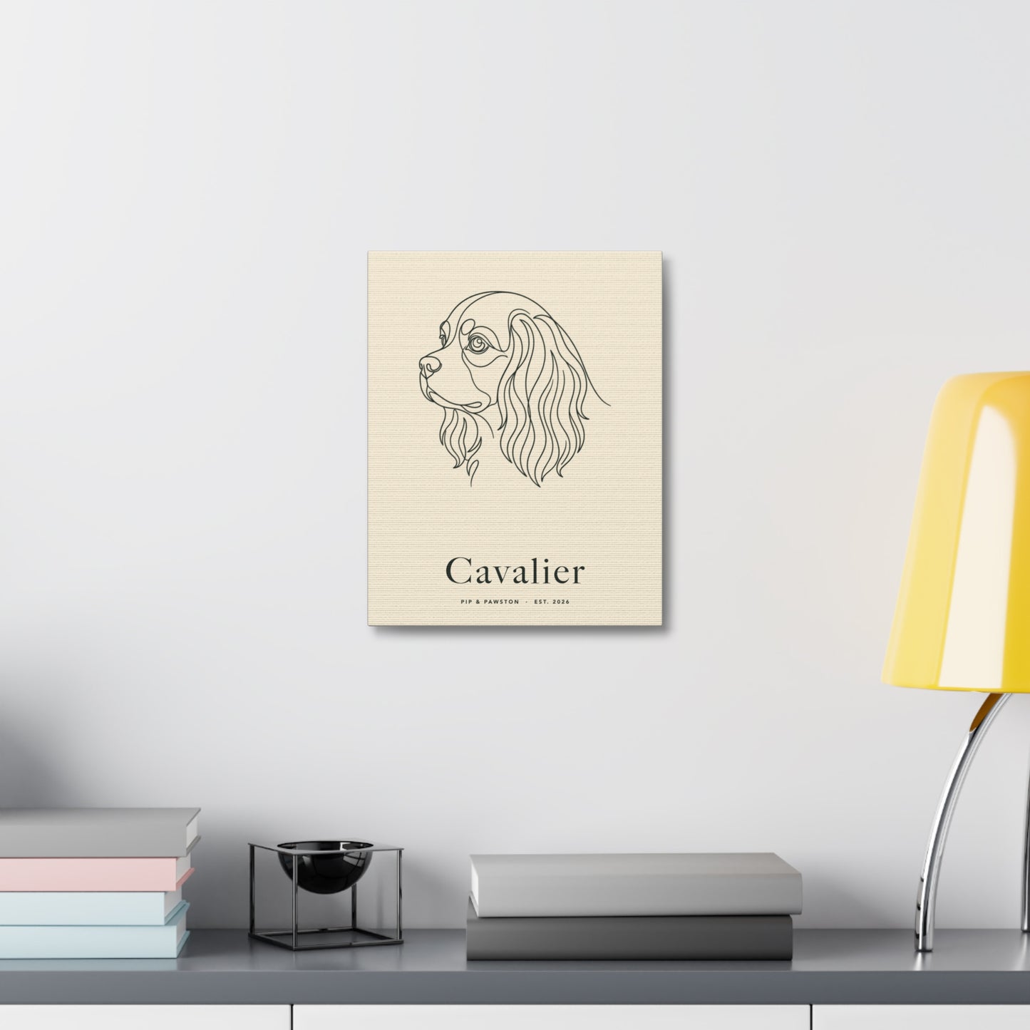 Cavalier Line-Art Canvas with Wordmark - Warm Cream
