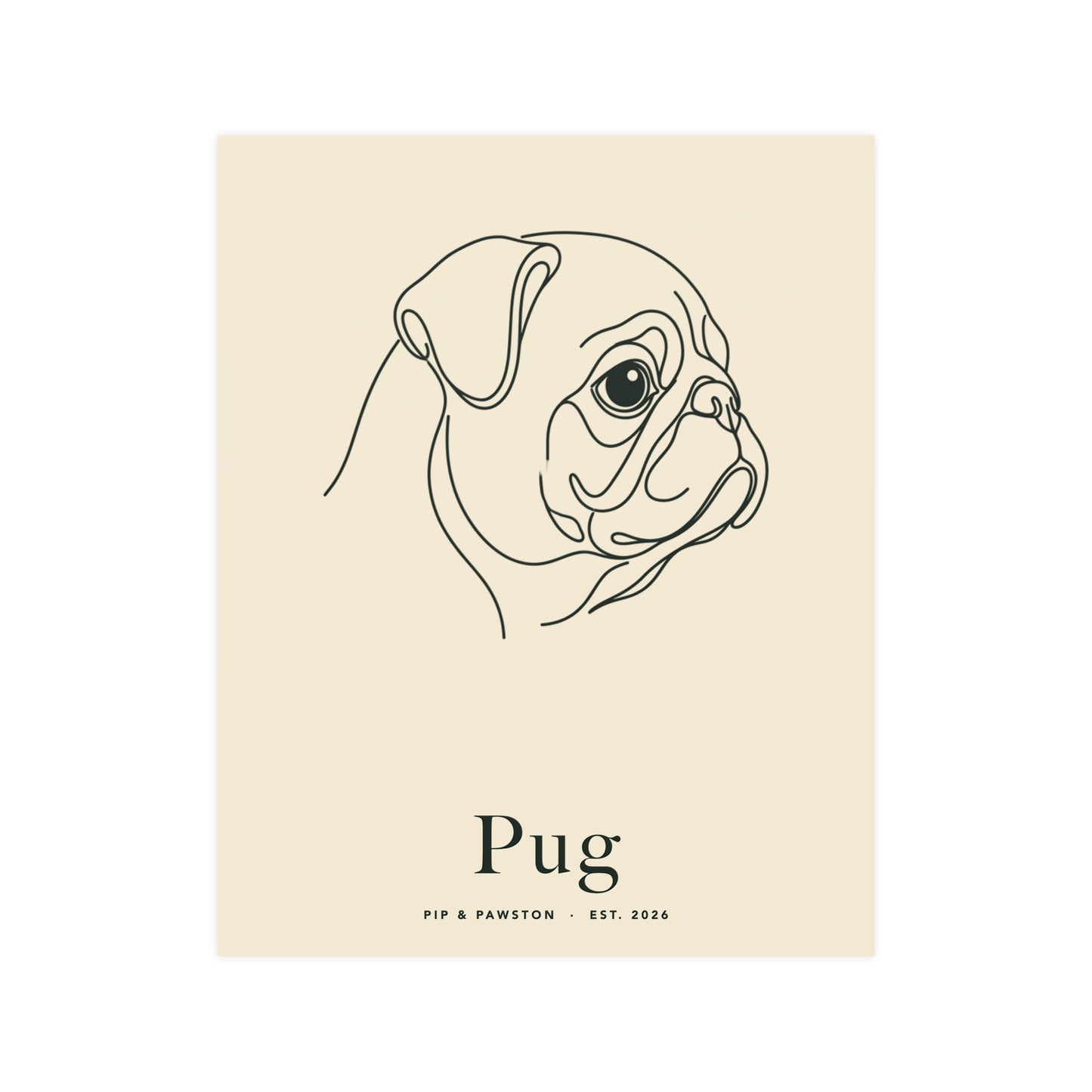 Pug Line-Art Poster with Wordmark - Warm Cream