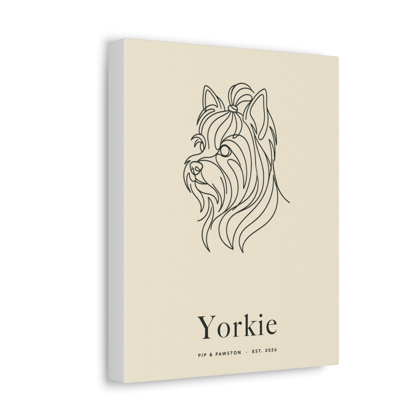 Yorkie Line-Art Canvas with Wordmark - Warm Cream
