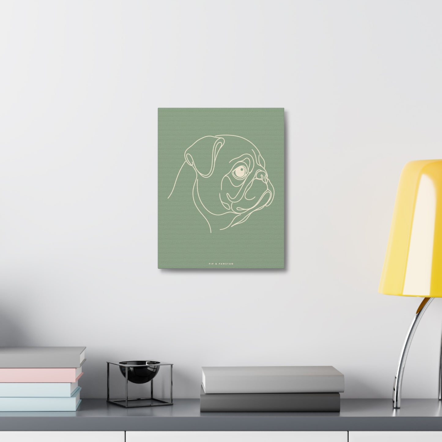 Pug Line-Art Canvas - Sage