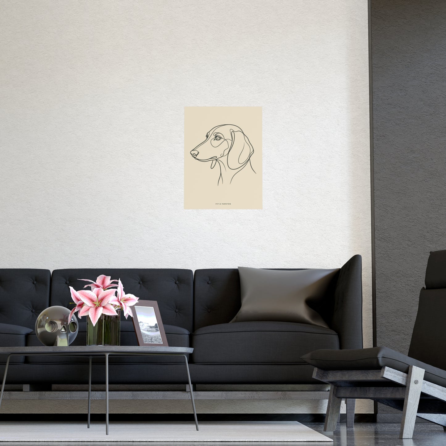 Dachshund Line-Art Poster - Warm Cream