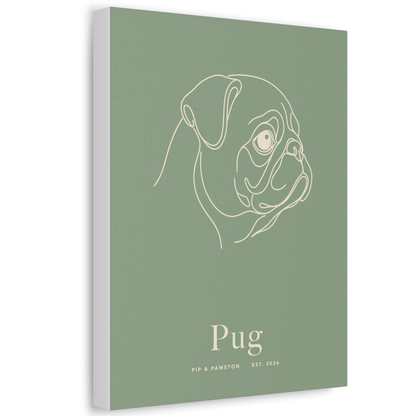 Pug Line-Art Canvas with Wordmark - Sage