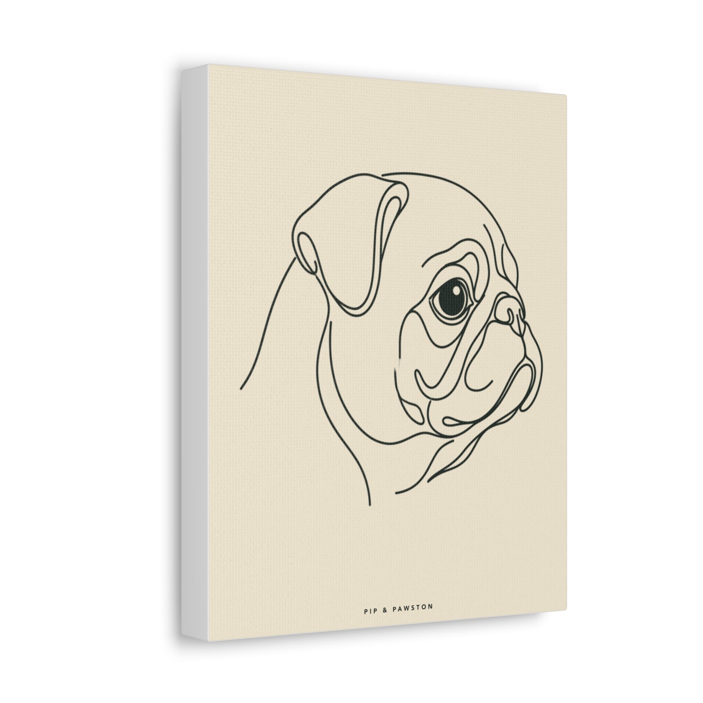 Pug Line-Art Canvas - Warm Cream