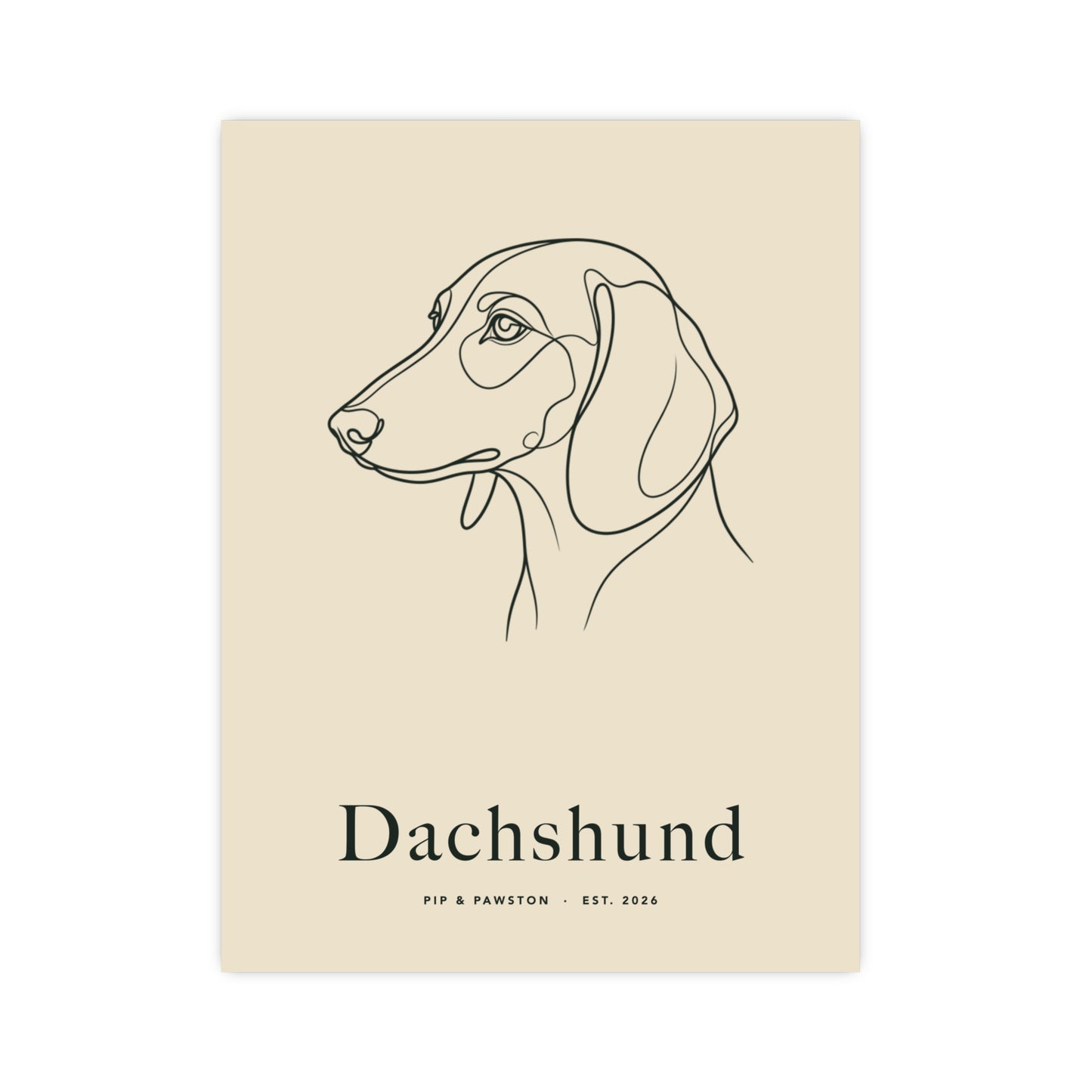 Dachshund Line-Art Poster with Wordmark - Warm Cream