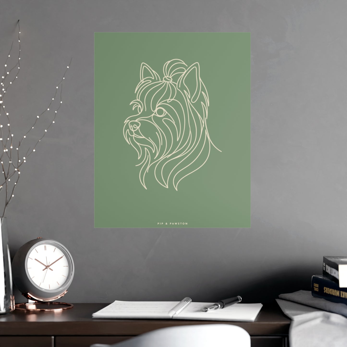 Yorkie Line-Art Poster - Sage