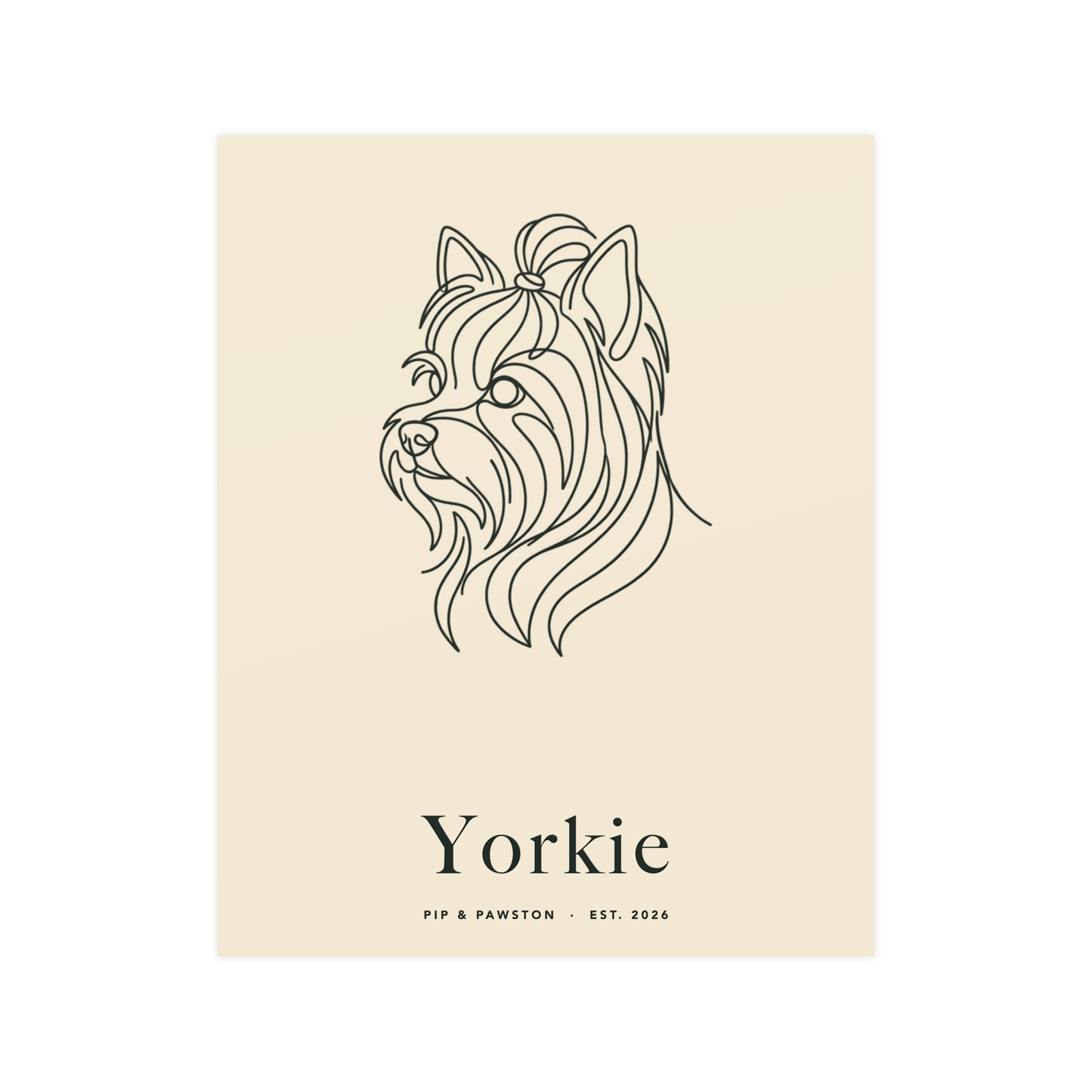 Yorkie Line-Art Poster with Wordmark - Warm Cream