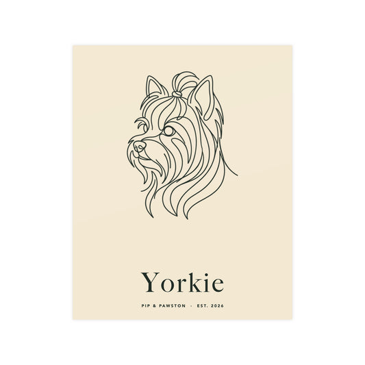 Yorkie Line-Art Poster with Wordmark - Warm Cream