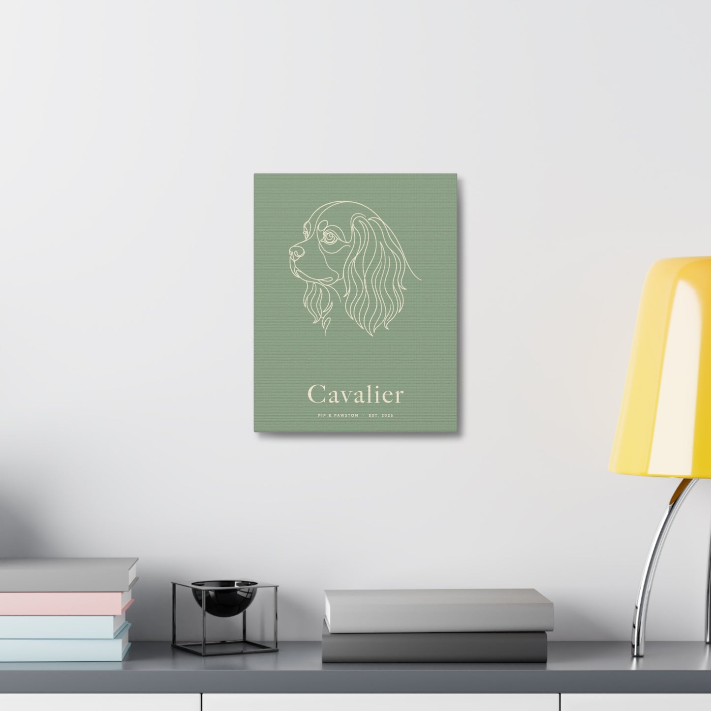 Cavalier Line-Art Canvas with Wordmark - Sage