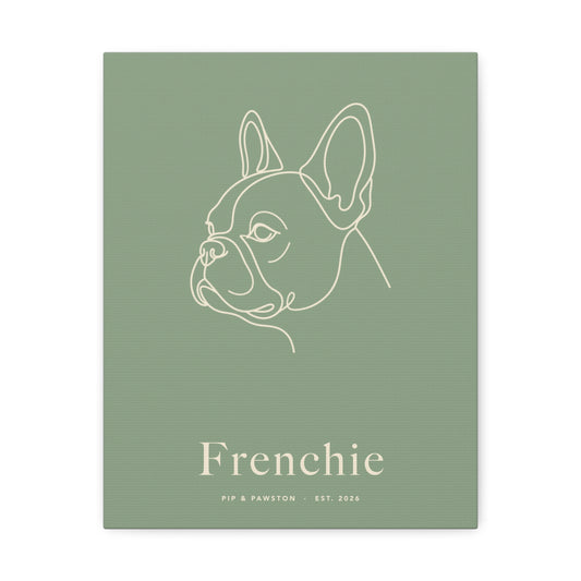 Frenchie Line-Art Canvas with Wordmark - Sage