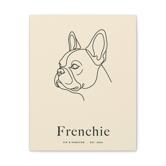 Frenchie Line-Art Canvas with Wordmark - Warm Cream