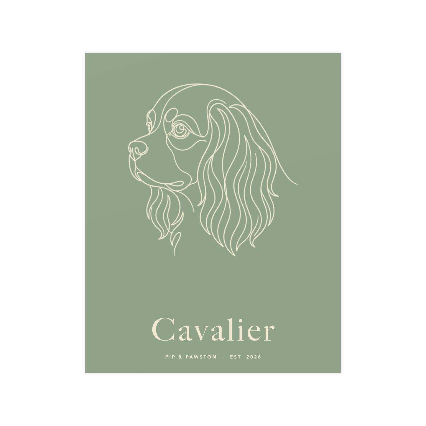 Cavalier Line-Art Poster with Wordmark - Sage