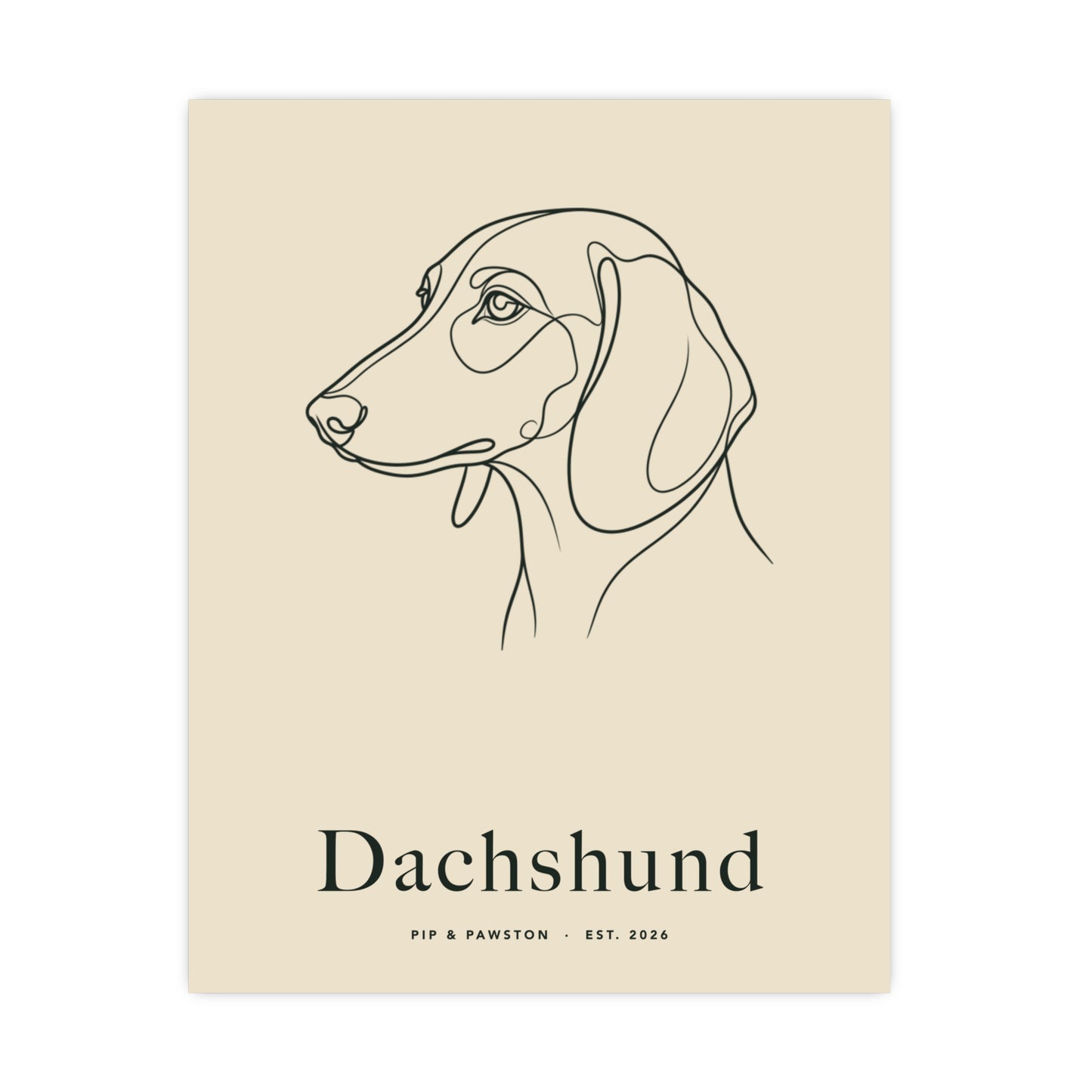 Dachshund Line-Art Poster with Wordmark - Warm Cream
