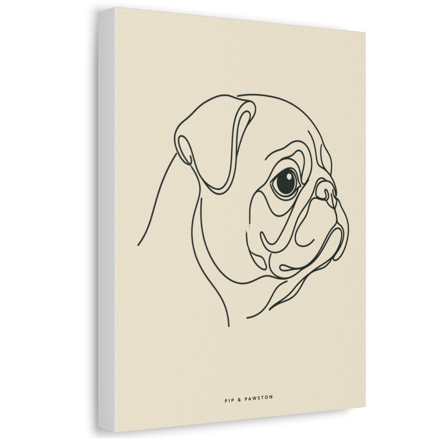 Pug Line-Art Canvas - Warm Cream