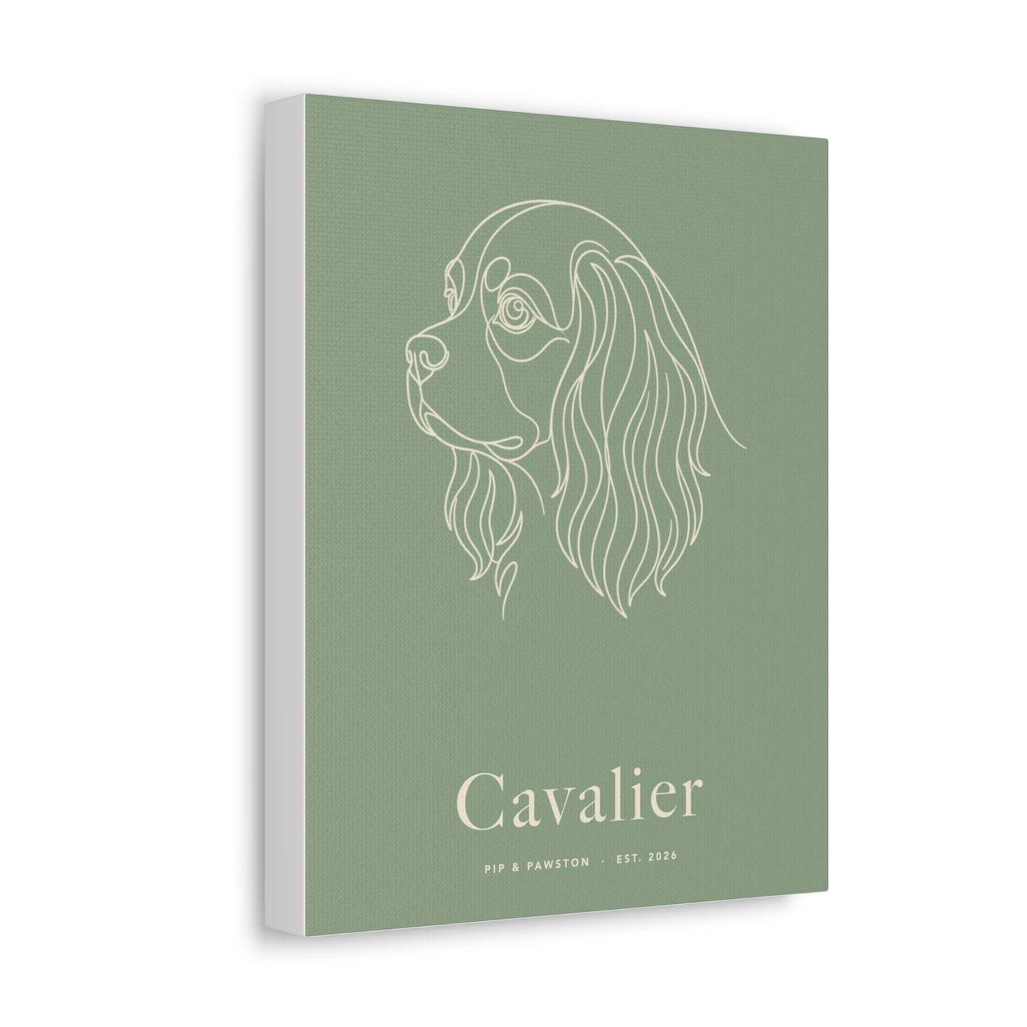 Cavalier Line-Art Canvas with Wordmark - Sage
