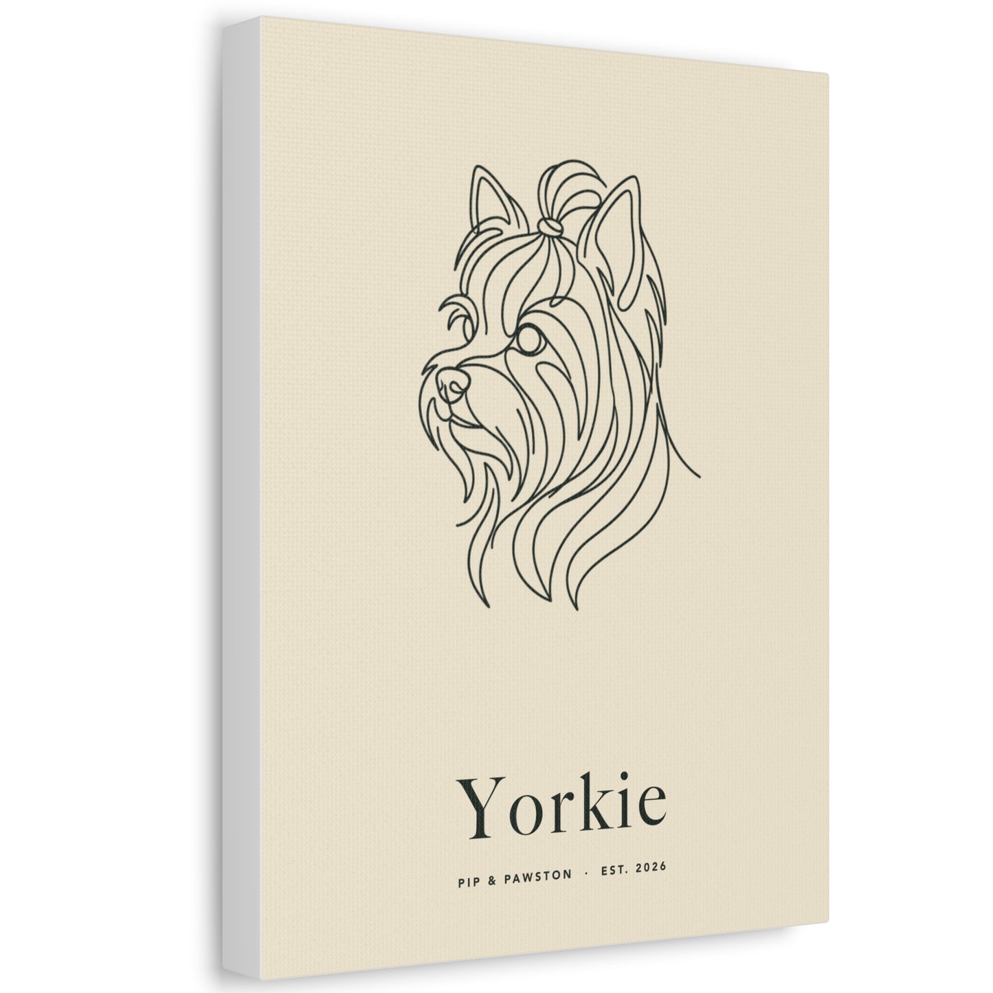 Yorkie Line-Art Canvas with Wordmark - Warm Cream