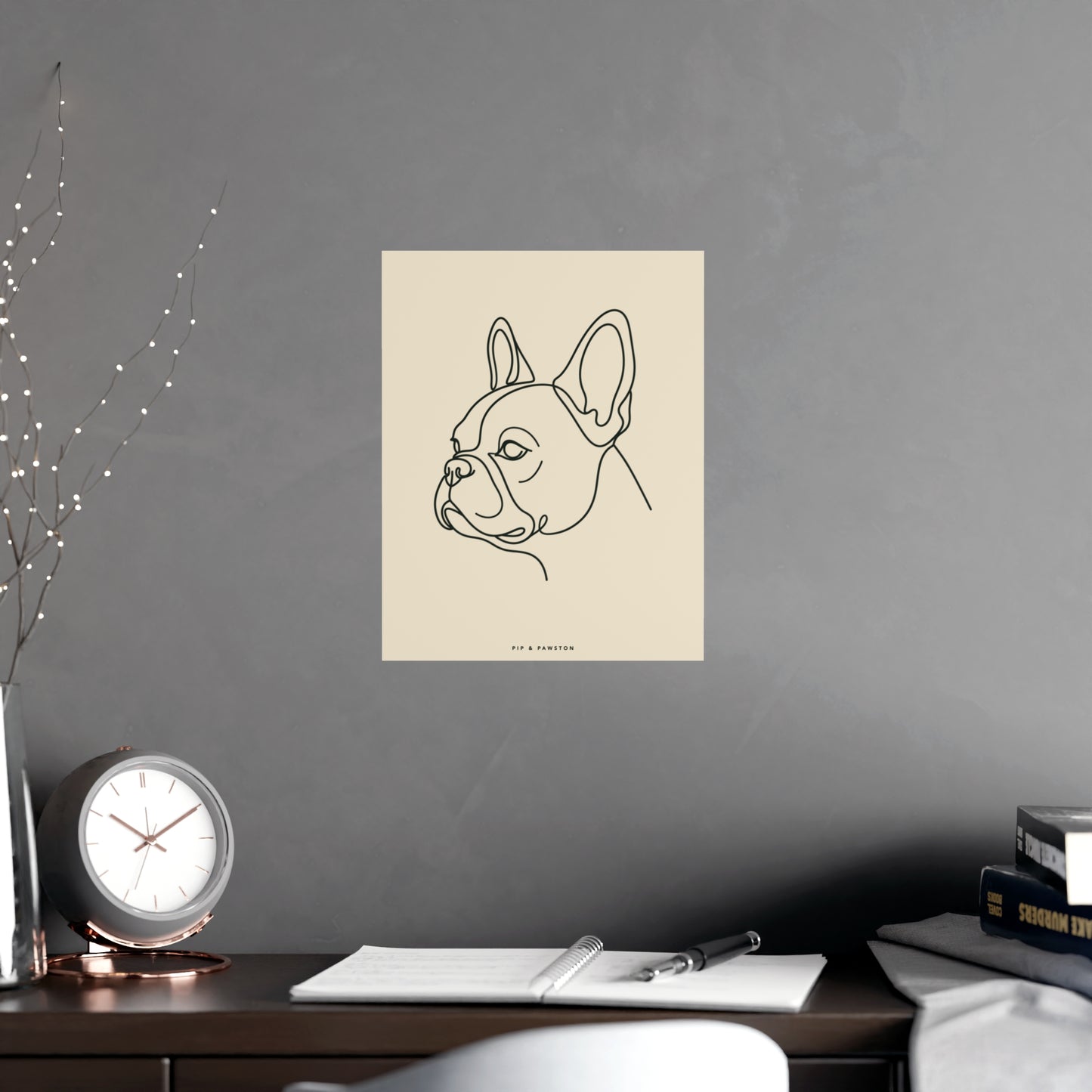 Frenchie Line-Art Poster - Warm Cream