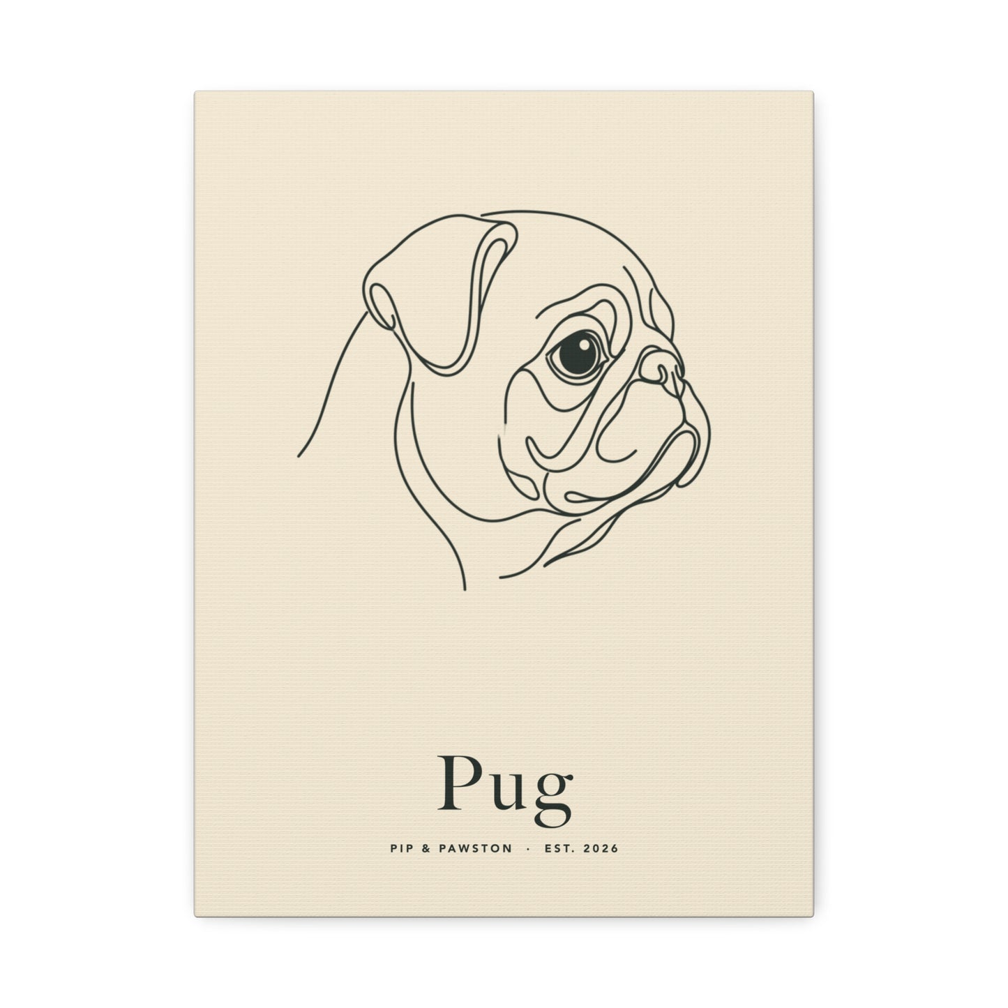 Pug Line-Art Canvas with Wordmark - Warm Cream