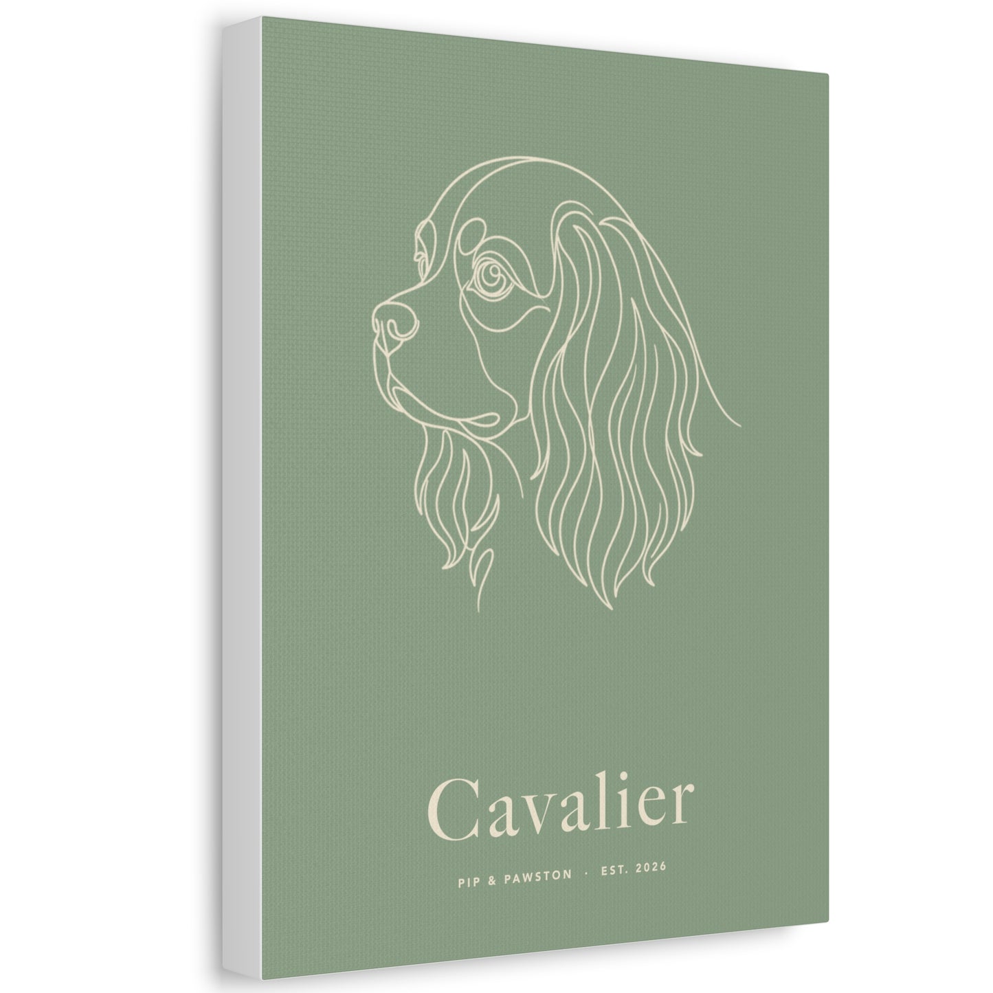 Cavalier Line-Art Canvas with Wordmark - Sage