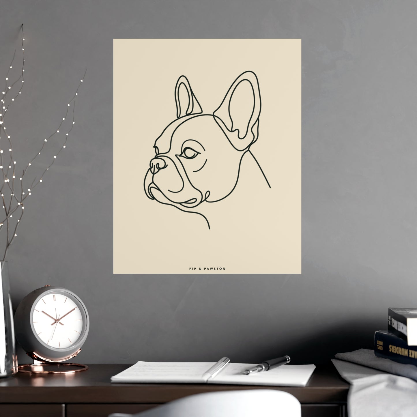 Frenchie Line-Art Poster - Warm Cream